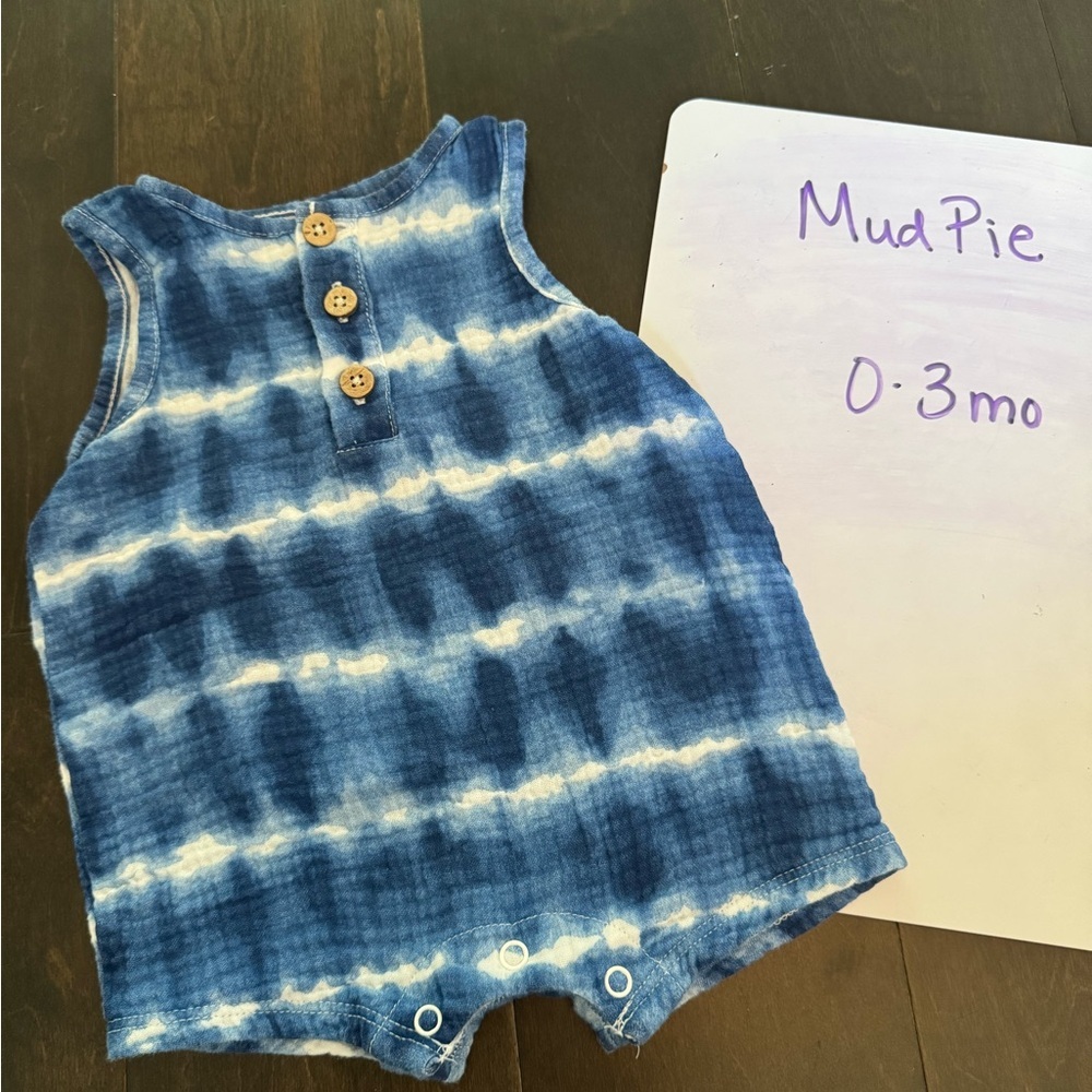 Mud Pie Blue and White Baby Romper